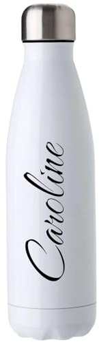 Personalised Custom Water Bottle Insulated Stainless Steel Sports Drinks (White, Name Only)