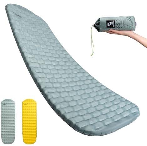 Qunature Colchoneta Inflable Aislante Valor 5R, 490g Ultraligera para Camping, Esterilla Portátil 8 cm de Grosor para Acampar, Senderismo, Mochilero, Colchón de Camping hasta -20 ℃