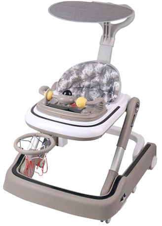 Lauflernhilfe für Babys, 5-in-1, Lauflernhilfe für Babys, mit Basketballkorb + Musik + Lichter, Laufwagen für Babys mit Spielcenter, Baby Walker ab 6 Monaten, Kaki
