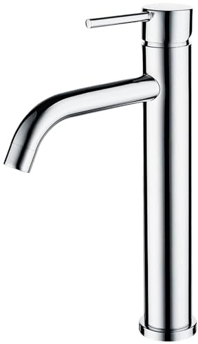 Biubiubath Robinet Lavabo à Grande Hauteur en Acier Inoxydable 304, Mitigeur Haut pour Vasque Salle de Bain, Style Moderne, Eau Chaude-Froid, Chromé