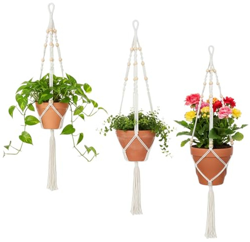 Aohyue 3er Set Makramee Blumenampel Hängend Innen, 97cm Baumwollseil Hängetopf für Pflanzen, für Innen, Garten und Balkon Dekoration