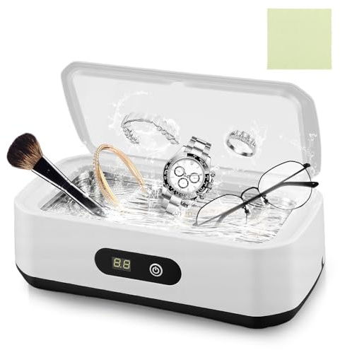 ZESTEFY Nettoyeur de bijoux avec 5 minuteurs, écran LED, 48 KHz, machine de nettoyage de lunettes pour bagues, bracelets de montre, 650 ml