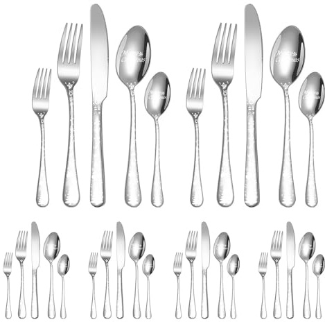 Weihnachtsbesteck Set,Besteck Set Service,Edelstahl Besteck Geschirr,Handgriff mit Weihnachtsbaum und Rentiermotiven,Messer Gabel Löffel,Hochglanzpoliert & Spülmaschinengeeignet (Silber,30-teilig)