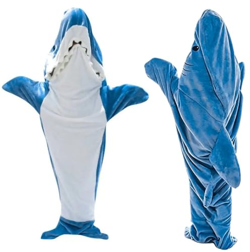 LIUWAZJ Shark Blanket Hoodie Onesie for Women Men, Adult Cozy Wearable Blanket Sleeping Bag, Soft Shark Costume Pajamas, Halloween & Christmas Cosplay Costume