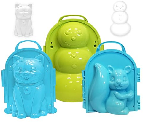Jorzer Schneeball-Maker, 3-teilig, niedlicher Schneemann, Katze, Eichhörnchen, Schneeformen und wiederverwendbares Winter-Outdoor-Schneespielzeug, Kinder, Spielzeug und Spiele in zu