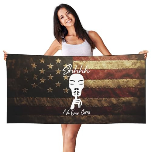 Ekkolikeit Quick Dry Beach Towel Shhhh No One Cares for Swimming Pool Sports Camping Gym Yoga 27.5 x 55 Inch Vacation Women Men