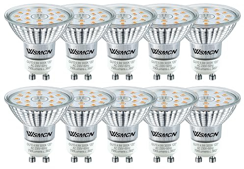 WSMCN Energieklasse C GU10 LED Warmweiß Lampe, 4.9W Ersetzt 100W Halogen | 10 Stücke LED Leuchtmittel, 790 LM 3000K Nicht Dimmbar Reflektorlampe, AC 230V Flimmerfrei Strahler, 120°Abstrahlwinkel Spot