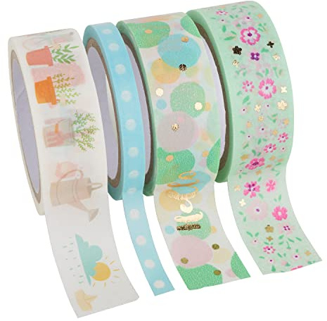 folia 26435 – Washi tejp, tejp av rispapper, Hotfoil vår I, set om 4 – perfekt för dekoration och dekoration