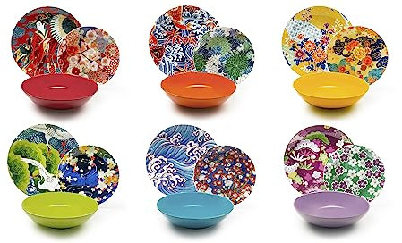 Excelsa Kimono Servizio di Piatti 18 Pezzi, Porcellana e Ceramica, Multicolore