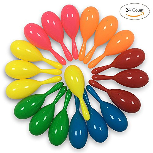 GuassLee 24 Stück Mini Maracas Shaker, 6 Farben Kunststoff Geräuschmacher für Geburtstag Weihnachten Party Favors Cinco de Mayo Mexikanische Fiesta Dekoration