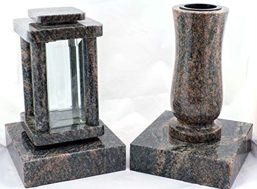 designgrab Lot de 2 décorations funéraires Modernes avec Vase et Socle en Granit Himalaya