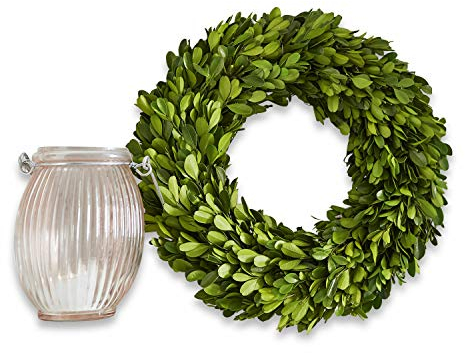 Loberon Kranz Auray, von Hand gebunden, Zeitlose & Elegante Optik, Dekoration, Tischschmuck, Türkranz, Buchsbaum, Schaumstoff, Rattan, grün