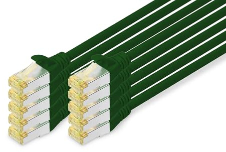 DIGITUS Cavo LAN Cat 6A – 1 m – 10 pezzi – Schermato S/FTP – 10 Gbit/s – 500 MHz – PoE++ – AWG 26/7 – LSZH – Cavo di rete RJ45 – Compatibile con Cat6 e Cat7 – Verde
