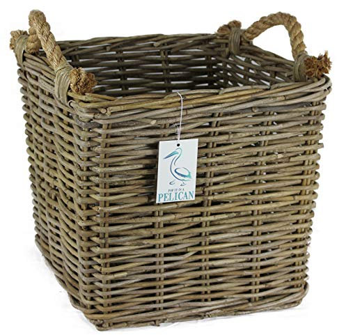 Rattan Log Kindling Baskets. In grey and natural wicker. Natural Storage Solution. Open storage box for wood, fireplaces. Home & Hearth (50 ltr, Natural Rope)