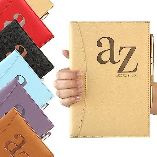 Carnet d'adresses - Répertoire A à Z - Couverture rigide avec stylo - Format A5 (Doré)