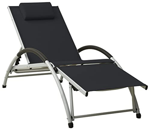 vidaXL Sonnenliege mit Kissen Gartenliege Liegestuhl Liege Strandliege Relaxliege Gartenmöbel Freizeitliege Saunaliege Textiline Schwarz