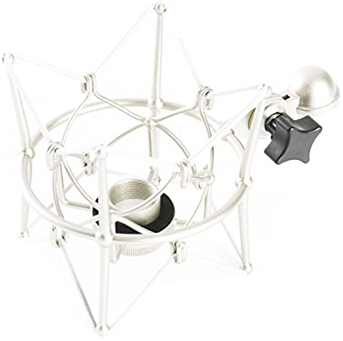 Mikrofonspinne für Neumann U87, TLM67 kompatibel, Fame Audio EA 67 N, Stufenlos Neigbar, Metall Nickel-Farben, Filzgepolsterte Auflage, Inklusive Ersatzgummis und Reduziergewinde