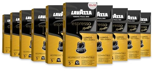 Lavazza, Espresso Maestro Lungo, 100 Aluminium Capsules Compatible with Nespresso Original Machines, Fruit & Flowers Notes, 100% Arabica, Intensity 5/13, Light & Slow Drum Roasting
