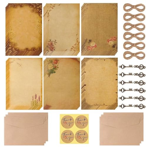 Buste vintage, carta da lettere con busta, 6 set di carta kraft vintage, carta da lettere per carta da lettere a righe, inviti di nozze, biglietti di auguri artigianali