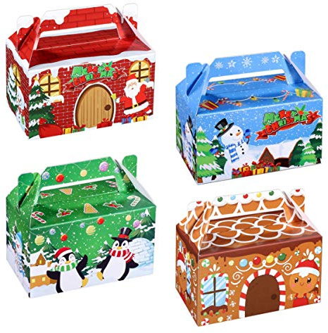 HEMOTON Pezzi Scatole di Natale, Natale Treat Boxes 3D Casa di Cartone per di Natale E Caramelle Casa Favore di Partito Forniture Caramelle E Biscotti Scatole