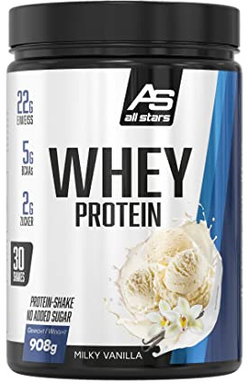 ALL STARS 100% Whey Protein Pulver 908g Milky Vanilla | Cremiger Shake mit bis zu 80% Eiweiß, enthält wertvolle Aminosäuren für Training, fettarm & kohlenhydratarm