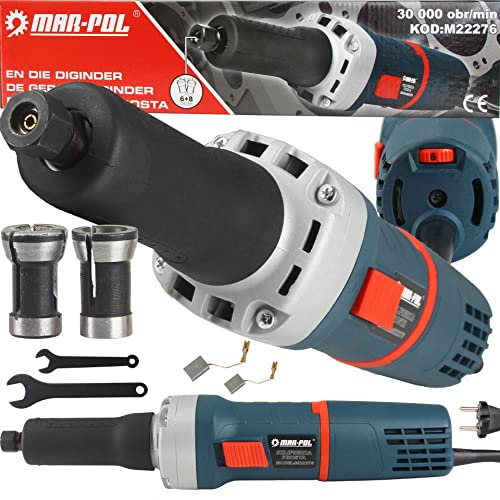 Marpol Smerigliatrice Dritta Elettrica con Controllo di Velocità Regolare 8.000-30.000 rpm, Portautensili Ø 6 mm e 8 mm, Nero, Bianco, Rosso, Blu