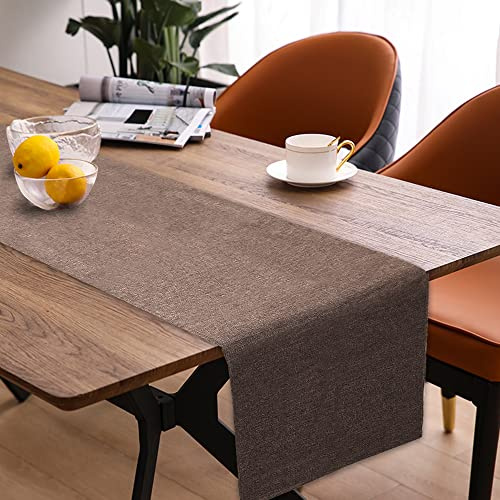 Chemin de Table Moderne pour Le Printemps - Lavable, Aspect Lin, Imperméable - pour Salle à Manger, Fête, Vacances, Décoration (Marron Foncé)
