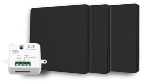 Interrupteur sans fil et sans pile Auto alimenté Noir - Écologique - Qualité Pro - Va et vient RF 3 télécommande mural + 1 relais radio encastrable - Longue Distance - Intérieur Extérieur IP64