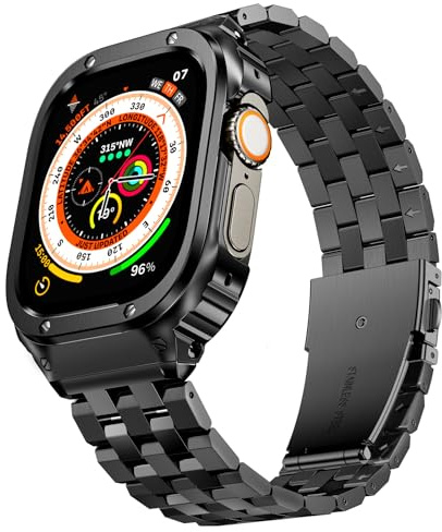 SUPLINK Edelstahl Hülle Armband for Apple Watch Ultra 3/2/1 & SE 3/2/1 & Series 11 10 9 8 7 6 5 4 3 2 1 49mm 46mm 45mm 44mm 42mm 41mm 40mm 38mm, Rugged Bumper Case Bands for Herren