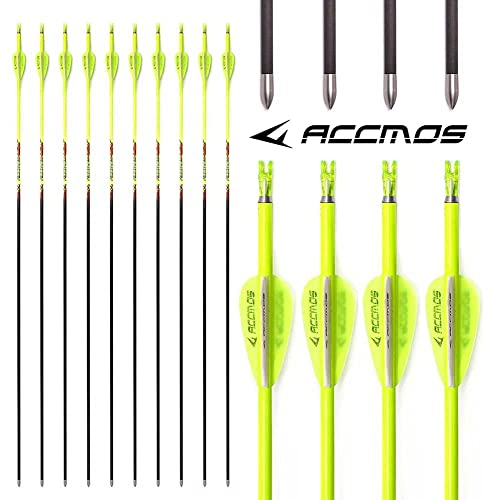 ACCMOS Spine 600 ID 4,2 mm Bogenschießen Pfeile, für Compound Bogen Recurve Bögen Jagd Schießen Orange oder Gelb Carbon Pfeil 12 St (31inch, YW Spine 600)