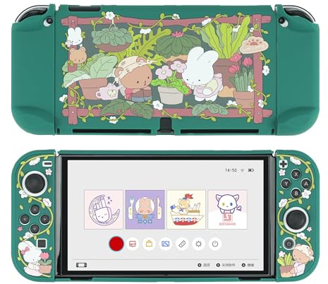 GeekShare Schutzhülle, schmale Schutzhülle, kompatibel mit Switch OLED und JC-Griff – stoßdämpfende und Kratzfeste Cover für OLED-Switch – Hasenmotiv