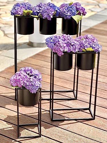 Brandsseller Pflanzenständer 3er Set Schwarz Metall – Indoor & Outdoor Blumentopf-Ständer für Kräuter, Blumen & Grünpflanzen – Pflanzgefäße mit Töpfen in 3 Höhen – Modern & Rückenschonend