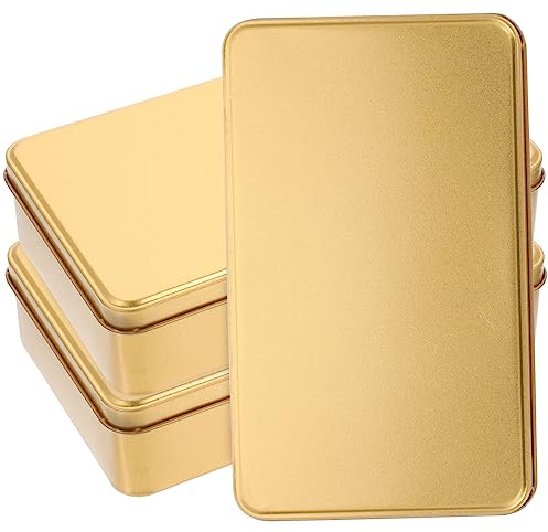 Luxshiny 3pcs Rectangle Tinplate Storage Box with Lid Decorative Empty Tin Containers for Wedding Candy Jewelry Small and Home Organization