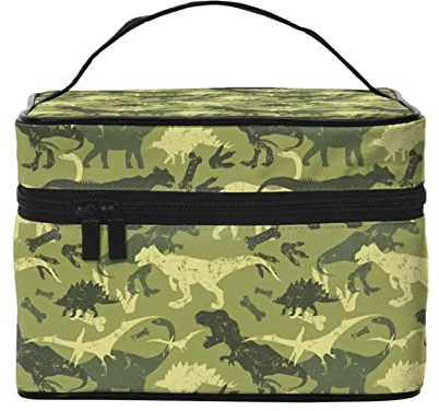 Grüne Camouflage-Dino-Make-up-Tasche für Frauen,Reise-Kosmetiktasche mit großem Fassungsvermögen,tragbare Kulturtasche,Make-up-Tasche für Mädchen,niedliches Schmuck-Make-up-Pinsel-Organizer-Etui,