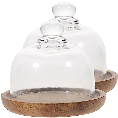 Luxshiny 2sets Mini Dessert Plates Japanese Style Food Holder Cake Container Base and Glass Top for Party Serving Display Plate and Serving Platter