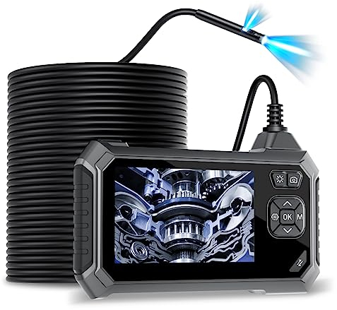 Maylatte Dual Lens Endoskopkamera 10m, 1080P HD Industrie Endoskop mit 8+1 Licht, Inspektionskamera Wasserdichtes IP67 Schlangenkamera mit 4,3 Zoll IPS Bildschirm, 32GB - 10M