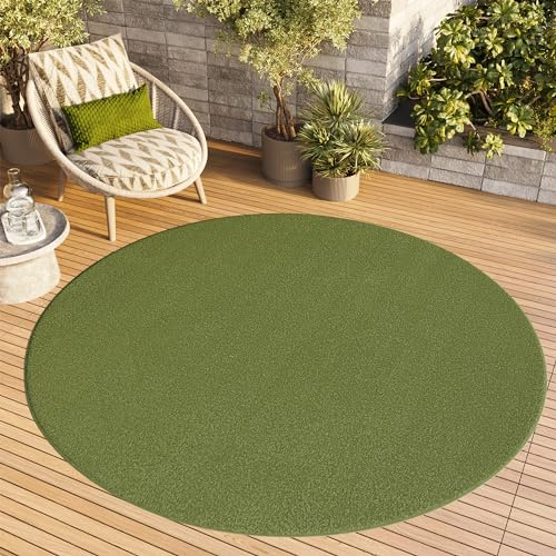 TAPISO Mono Rund Teppich Kurzflor Grün Khaki Indoor Outdoor 80 x 80 cm | UV-beständig Einfarbig Wohnzimmer Schlafzimmer Kinderzimmer Modern Design OEKO-TEX