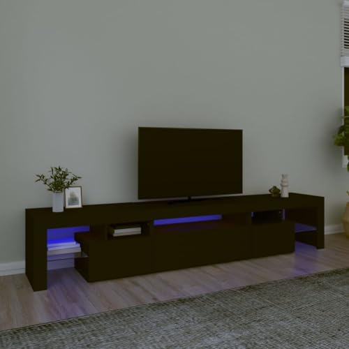 Meuble TV suspendu avec lumières LED - Noir - 215 x 36,5 x 40 cm