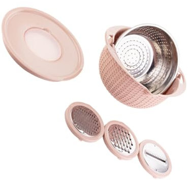 EIOLWJIEO Washable Colander with Rotary Handle Safe for Food Contacting Non-Toxic Stainless Steel Drain Basket Colander 1 Colander, Pink