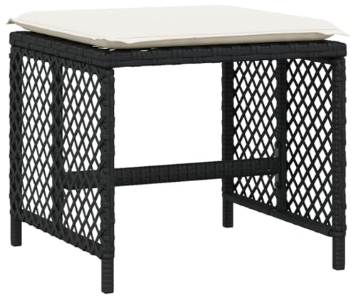 vidaXL Gartenhocker mit Kissen 4 STK., Hocker mit abnehmbarem waschbarem Bezug, Gartenstuhl mit Stahlrahmen, Sitzhocker Gartenmöbel, Schwarz Poly Rattan