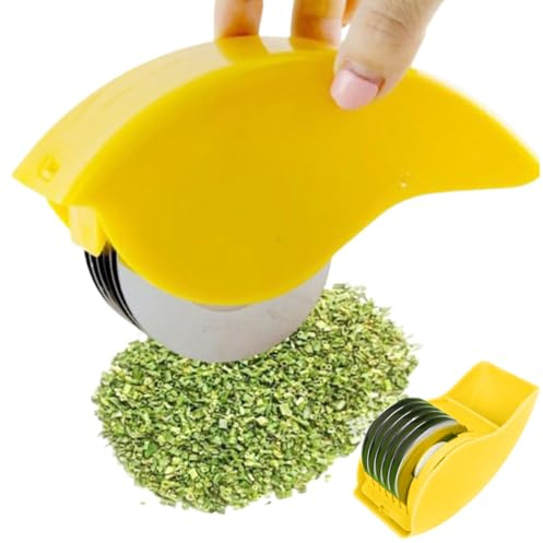 Herb Roller Mincer,Manual Hand Scallion Chive Mint Cutter with 6 Blade,Stainless Steel PP Herb Cutter Sharp Detachable Washable Herb Choppers for Cilantro Scallion Parsley - Yellow
