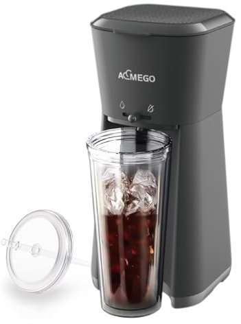 AEMEGO Iced Coffee Maker, Single Serve Coffee Machine with 20 oz Tumbler and Reusable Filter (Black)