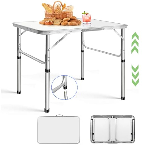HSHa Buffettisch Tisch Klappbar Campingtisch Klapptisch Verstellbare Höhe 33/70cm, Camping-Aluminiumtisch für 4 Personen, Leicht, Tragbar, Gartentisch Reisetisch bis 15kg