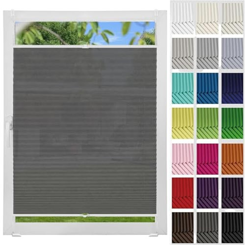 Jalousien Fenster Raffrollo, Fenster Plissee 38 x 40 cm, Nach Maß Qualität Ohne Bohren, Klemmen Plissees Sichtschutz Fenster, Plisseerollo Rollo Jalousie, für Fenster & Tür, Grau