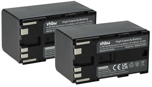 vhbw 2X Batterie Remplacement pour Canon BP-955 pour caméra vidéo caméscope (4400mAh, 7,4V, Li-ION)