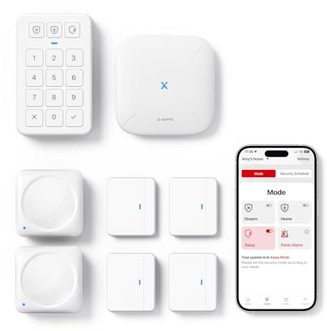 X-Sense Smart Home Security Systems, Wireless alarm systems, Works with Alexa, Supports Mobile App Alerts, Includes 1 Base Station, 4 Door Alarms, 2 Motion Sensors, 1 Keypad, AS08