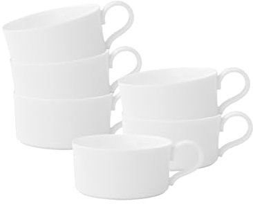 Villeroy & Boch Modern Grace Teetassen 6er Set, 230 ml, Gerade Tassen in klassischem Weiß, Premium Bone Porzellan
