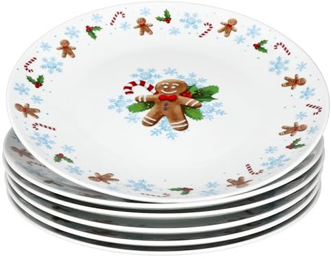 MamboCat Candyman Lot de 6 assiettes plates en porcelaine pour 6 personnes avec décor de Noël bleu glacé I Vaisselle pour Noël, l'Avent et Saint-Nicolas