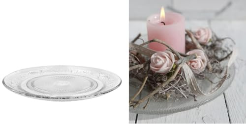 NaDeco Servierplatte aus Glas, mit Relief Muster, in 4 Größen wählbar | Tortenplatte | Kuchenplatte | Kerzenteller | Gesteckteller | Tortenständer | Platte für Kuchen & Torten, Größe:Ø29