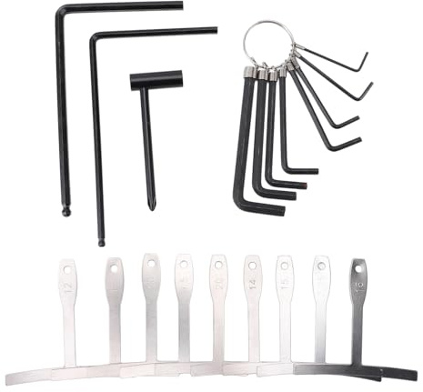 20Pcs Guitar Allen Wrench Set, including 4mm & 5mm Ball End Allen Wrenches, 9 Sizes Radius Gauge, and 8 Sizes Allen Wrench for Guitar Bass Neck Truss Rod Adjustment